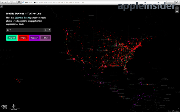 Twitter heat map shows iPhone use by the affluent, Android by the poor