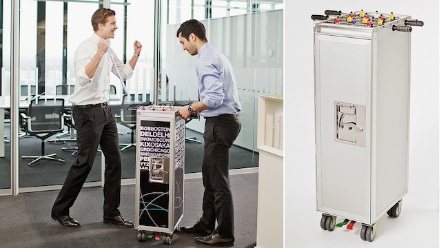 Compact Foosball Table Created Using Old Airplane Trolleys