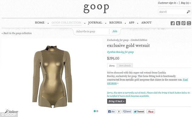 Gilding the lily? Now Gwyneth Paltrow is selling golden WETSUITS through her …