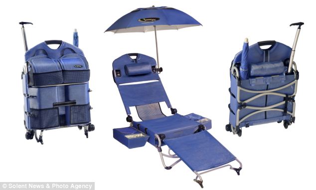 The portable sun lounger that comes with a parasol and a built-in WINE COOLER