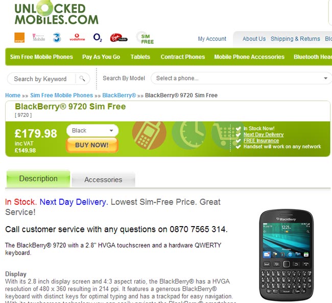 Blackberry 9720 Available in UK for £179.99