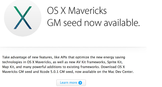 Apple releases OS X Mavericks gold master to developers