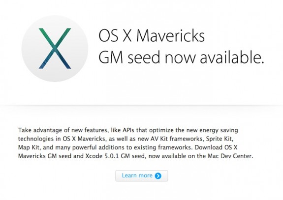 Mac OS X Mavericks Gold Master Sent to Developers