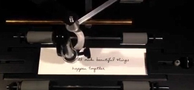 The robot that mimics your HANDWRITING: Machine jets ink at varying …