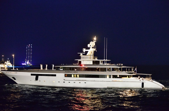 The 65 metre superyacht Family Day at night