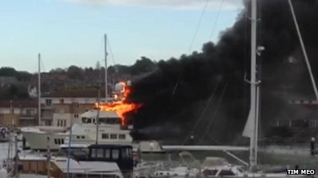 East Cowes boat fire: Luxury yacht sinks in marina