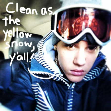 Justin Bieber signs his initials in the snow with pee