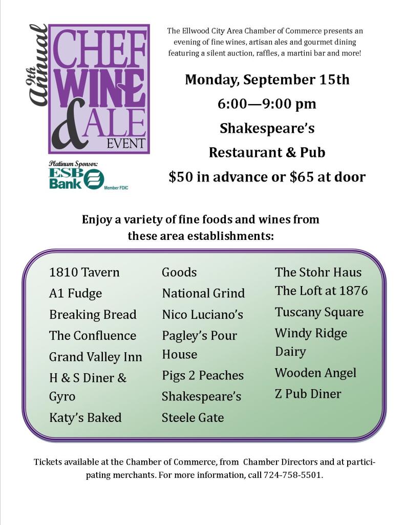 9th Annual Chef, Wine & Ale Event To Be Held Tonight!
